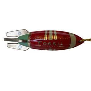 Fossil Limited Edition Futuristic Rocketship Retro Tin Ornament Red & Gold 2013